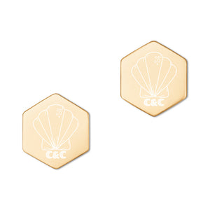 Sea shell Sterling Silver Hexagon Stud Earrings