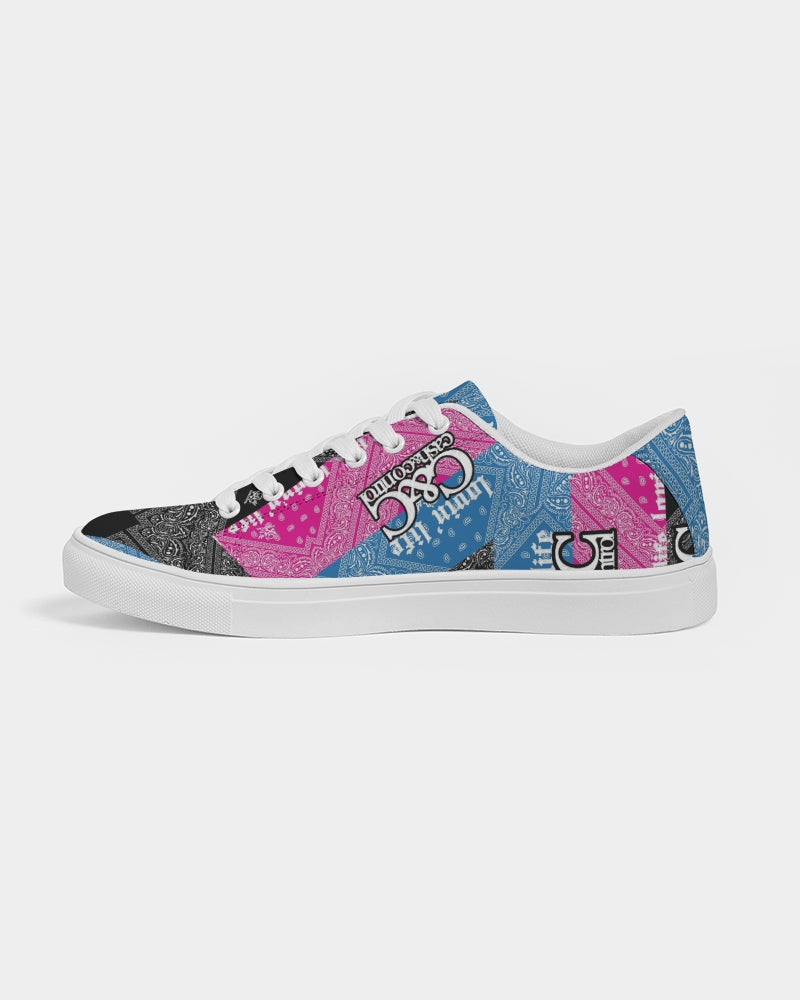 Pink, Blac and blu bandana  Women's Faux-Leather Sneaker