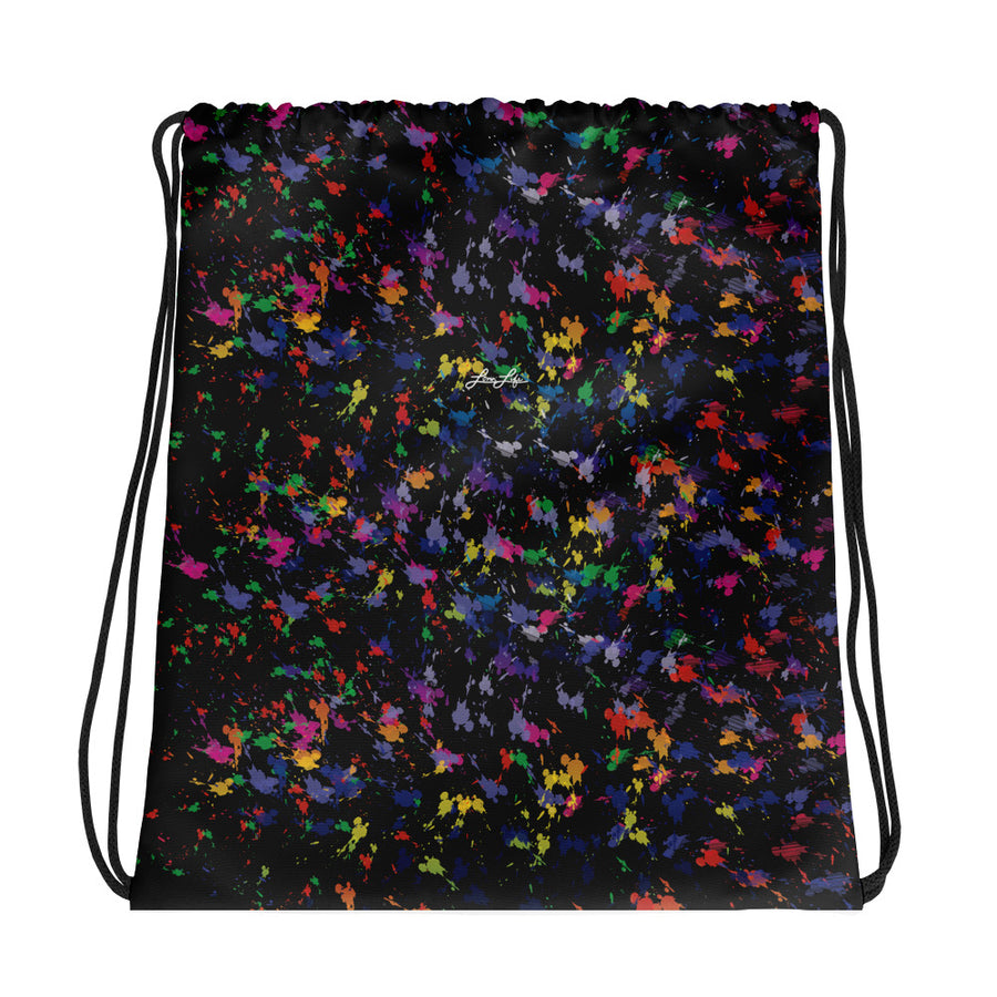 Lovin' Life - splatter paint blac Drawstring bag