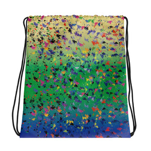 Lovin' Life - splatter paint green Drawstring bag
