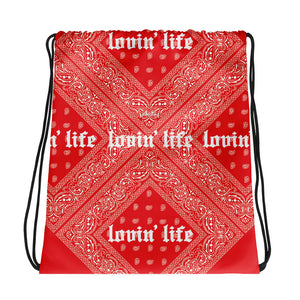 Lovin' Life - el hefe red Drawstring bag