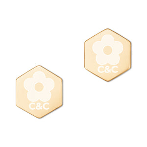 Flower Sterling Silver Hexagon Stud Earrings