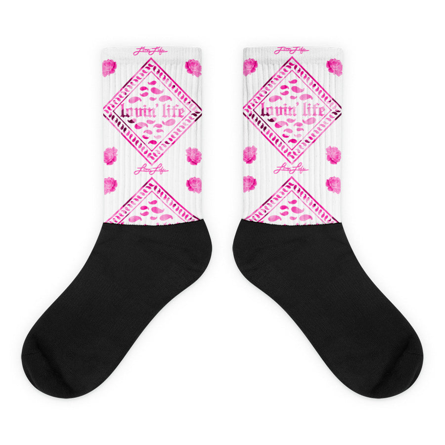 Rosey Pink Black foot socks