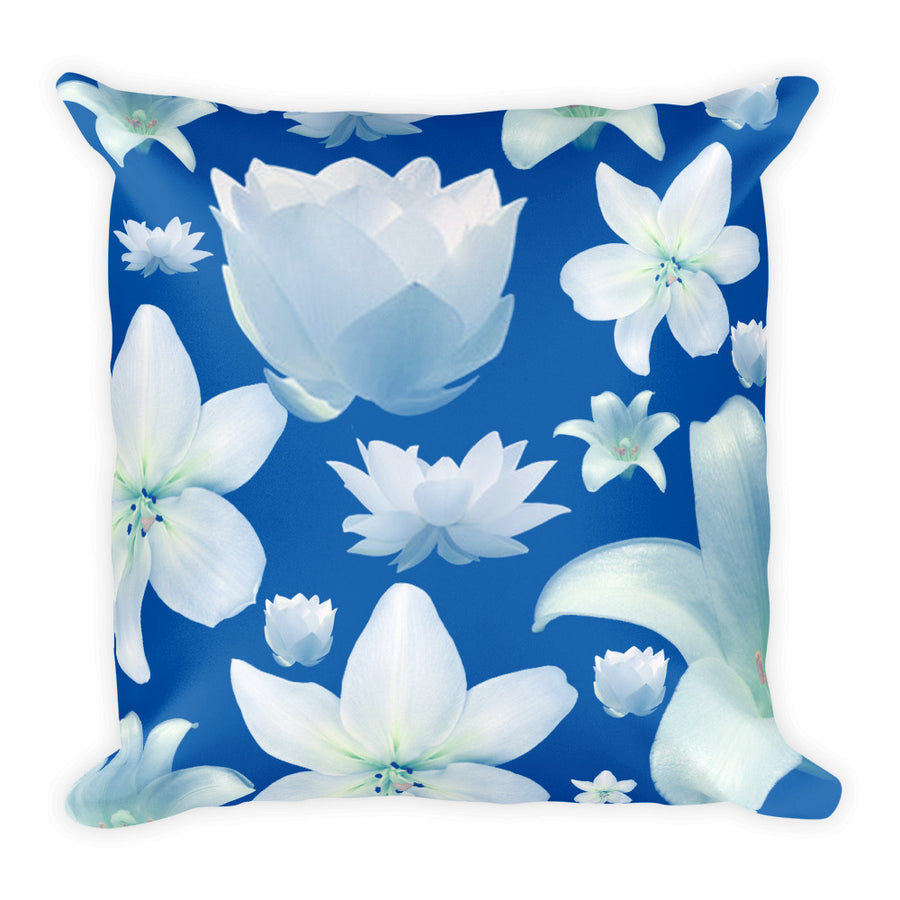 Floral Blue Square Pillow 18”x18”