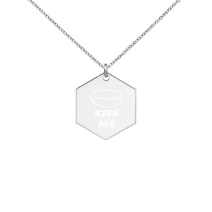 Kiss Engraved Silver Hexagon Necklace