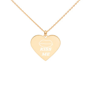 KISS ME Engraved Silver Heart Necklace