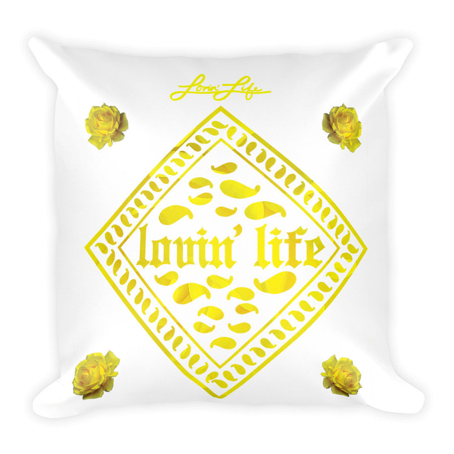 Rosey Yellow Square Pillow 18x18