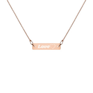 Love heart Engraved Silver Bar Chain Necklace