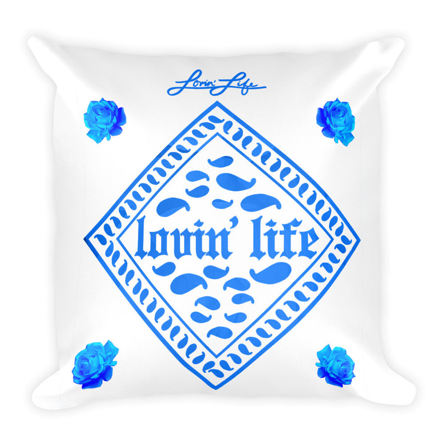 Rosey Blue Square Pillow 18x18