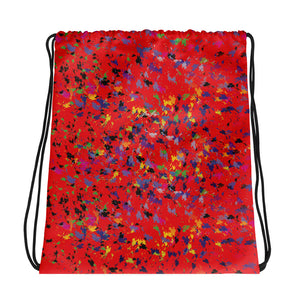 Lovin' Life - splatter paint red Drawstring bag