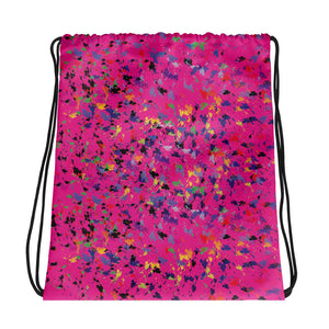 Lovin' Life - splatter paint pink Drawstring bag