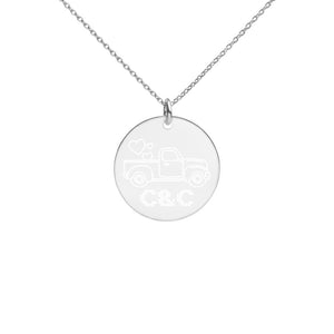 Love Classic Pick-up truck Engraved Silver Disc Necklace