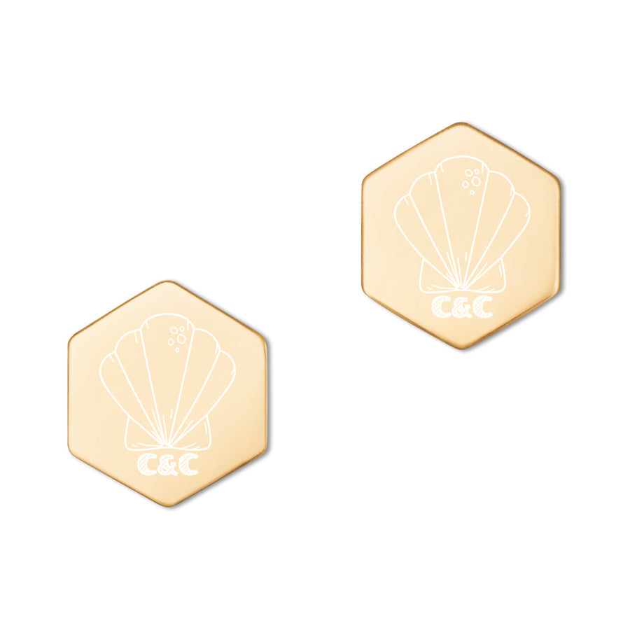 Sea shell Sterling Silver Hexagon Stud Earrings