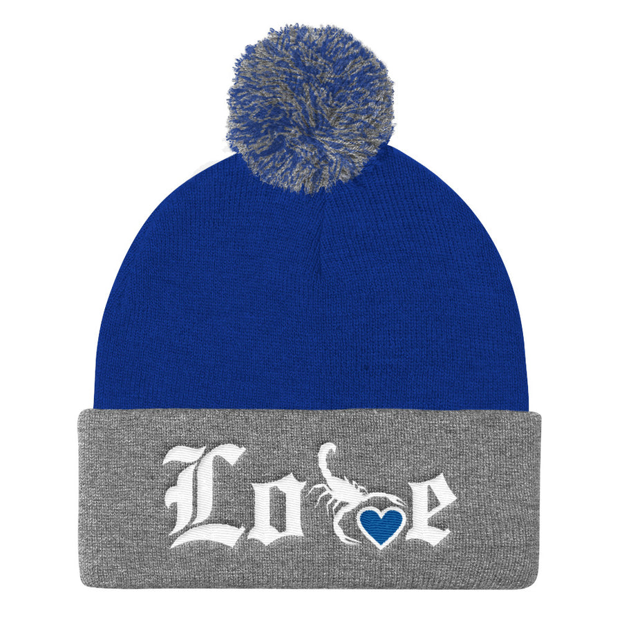 Lovin' Life - SELF LOVE - blu heart/white Pom Pom Knit Cap