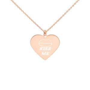 KISS ME Engraved Silver Heart Necklace