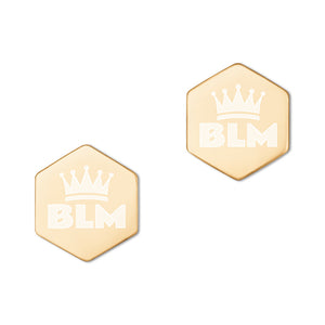 Black Lives Matter (BLM) Crown Sterling Silver Hexagon Stud Earrings