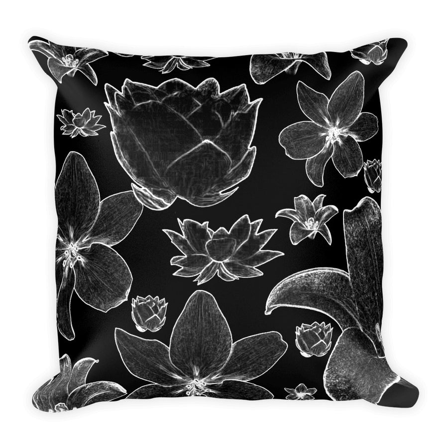 Floral blk Square Pillow 18”x18”