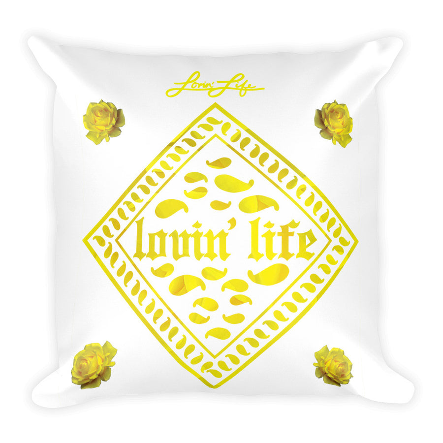 Rosey Yellow Square Pillow 18x18